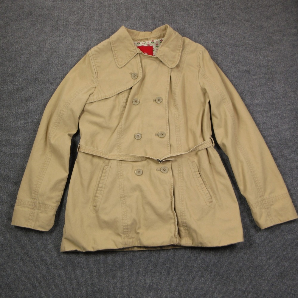Mossimo Trench Coat Womens XL Tan Belted Double Breasted Floral Preppy Peacoat